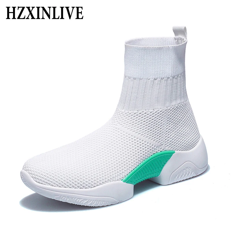 

HZXINLIVE Boots Women High Top Sneakers Autumn Winter Women Warm Plush Sock Shoes Ankle Boots for Women Black Botines Mujer 2019