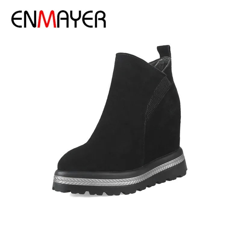 

ENMAYER Winter Woman's Shoes Hight Increasing Ankle Boots Ladies Ship On Platform Shoes Fashion Wedges Boots Size 34-42 CY084