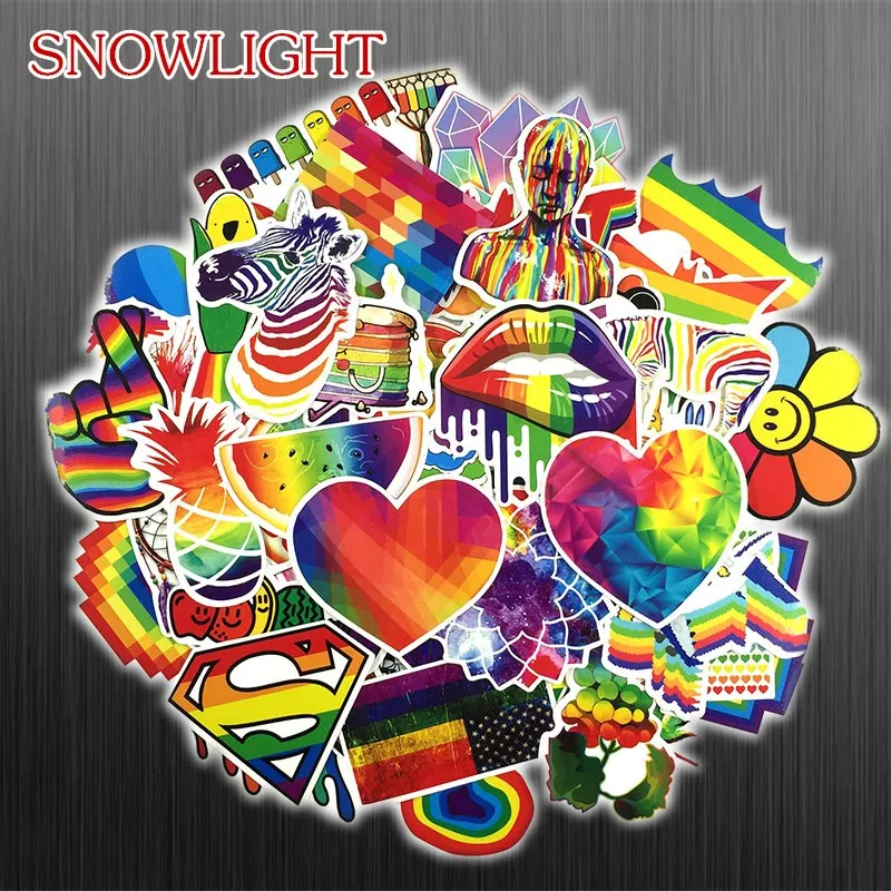 60 Pcs/lot Cartoon Rainbow Colorful Style Different Graffiti PVC Stickers Kids Toys for Car Laptop Trunk Guitar Bicycle Motor