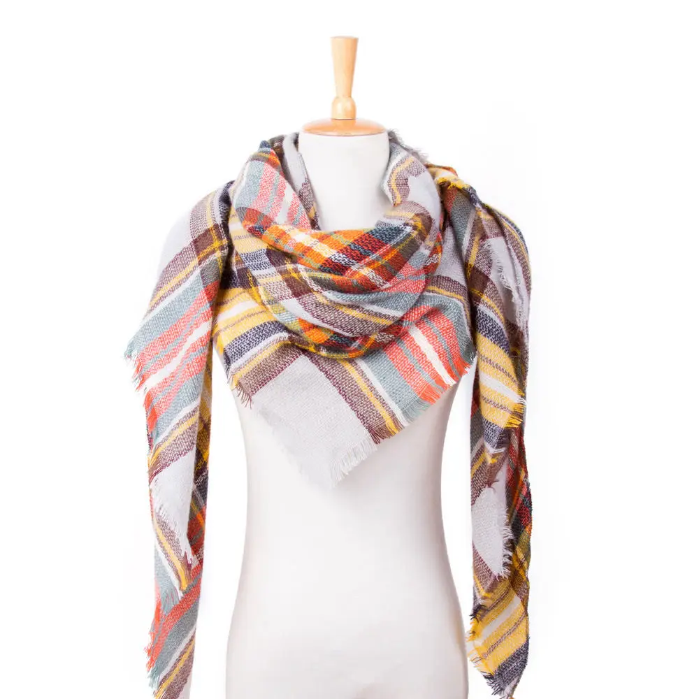 Зимний шарф Для женщин клетчатый шарф теплые дизайнерские Треугольники кашемировые платки Для женщин шарфы дропшиппинг VS051 - Цвет: 22