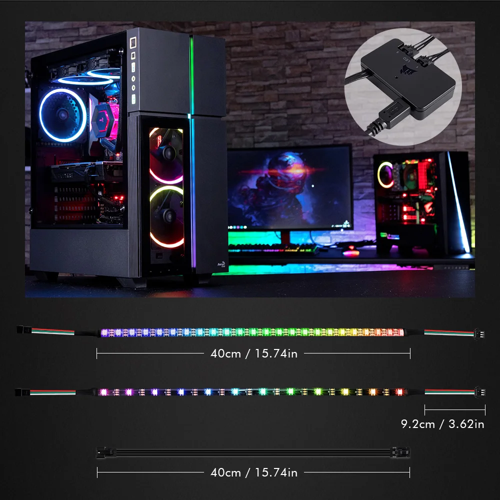 US $9.99 40cm Addressable WS2812b Digital LED Strip For ICUE A CORSAIR Interface Rainbow RGB LED Lighting Kit For PC Computer Case Decor