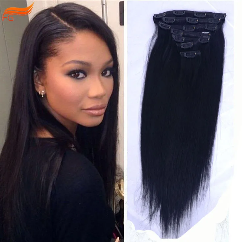 

DHL Free Grade 7A  Brazilian Virgin Hair Clip In Extension Straight 100% Remy Natural Clip In Human Hair Extensions