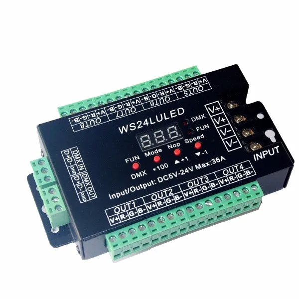 DC5V-24V Digital display 24CH Easy dmx512 DMX decoder,LED dimmer each channel Max 3A,24CH*1.5A, 24LU led 8 groups RGB controller