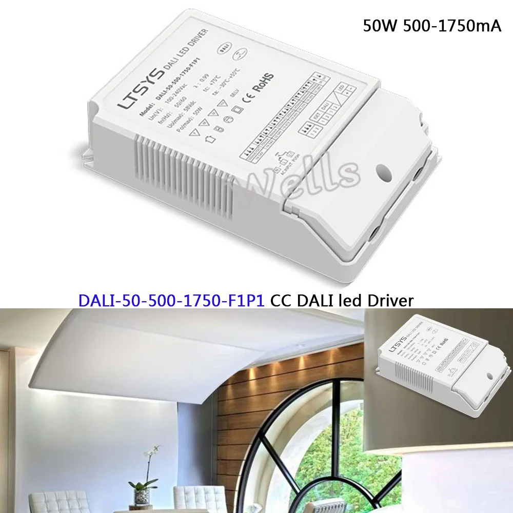 

50W 500-1750mA CC DALI Driver;DALI-50-500-1750-F1P1;CC led Dimming Driver;AC100-240V input;Push DIM led power