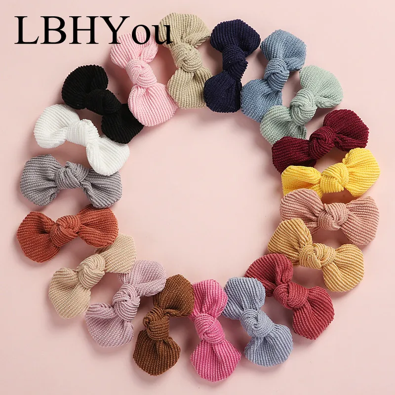

19colors School Girls Handtie Hair Accessories 8*4cm Corduroy Bows hair Clips Baby Girls Hair Barrettes Head Wear