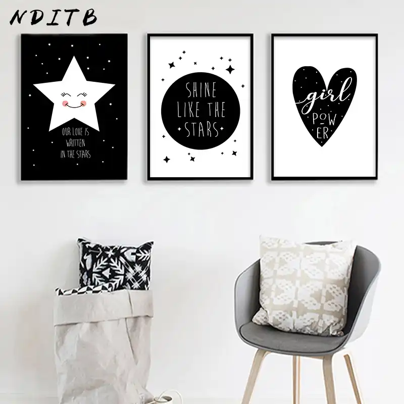 Nditb Black White Nursery Canvas Art Posters And Prints Cartoon Minimalist Painting Nordic Boys Girls Bedroom Decoration