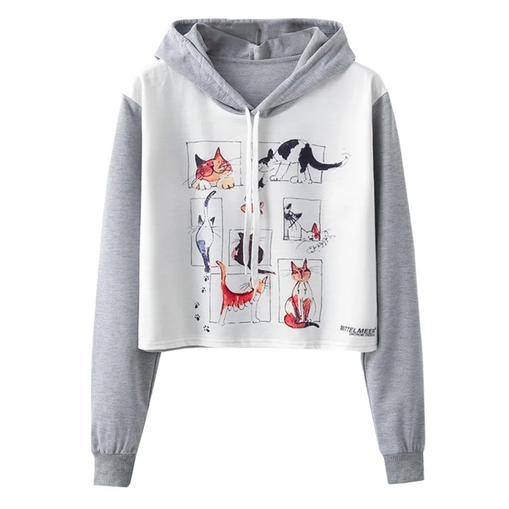 

JAYCOSIN Autumn And Winter Explosion Woman Fashion Loose O-Neck Cue Animal print Long Sleeve Short with Hat Sweatshirt 05