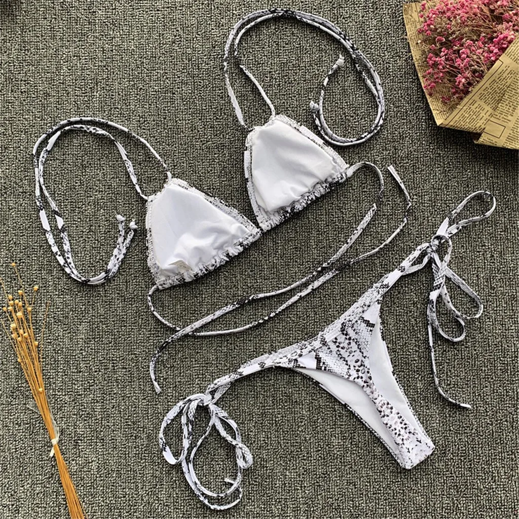 2 piece Micro Thong Bikini 2019 Sexy Snake Print Swimwear Women Brazilian Bikini Bathing Bandage Pushup Monokini Bikini Sets-3