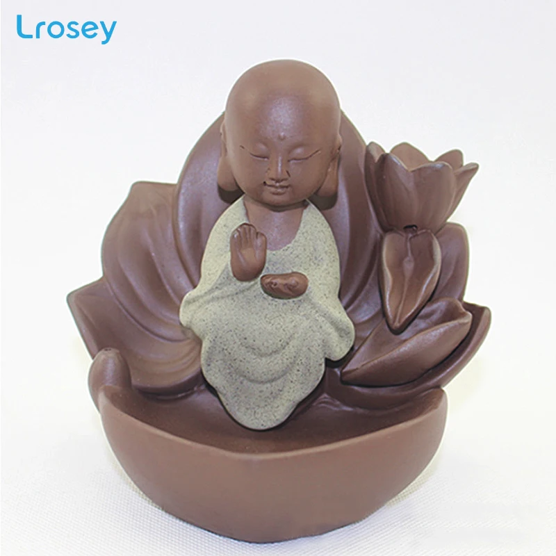 

Ceramic Buddha Creative Home Decor Western Lotus Purple sand tower Incense Holder Buddhist supplies Backflow incense burner