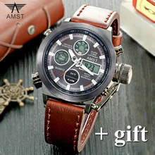 AMST Dos Homens Relógios Top Marca De Luxo 2016 Novo Esporte Da Moda Relógio de Couro Dos Homens Assista Militar LED Digital Quartz relogio masculino