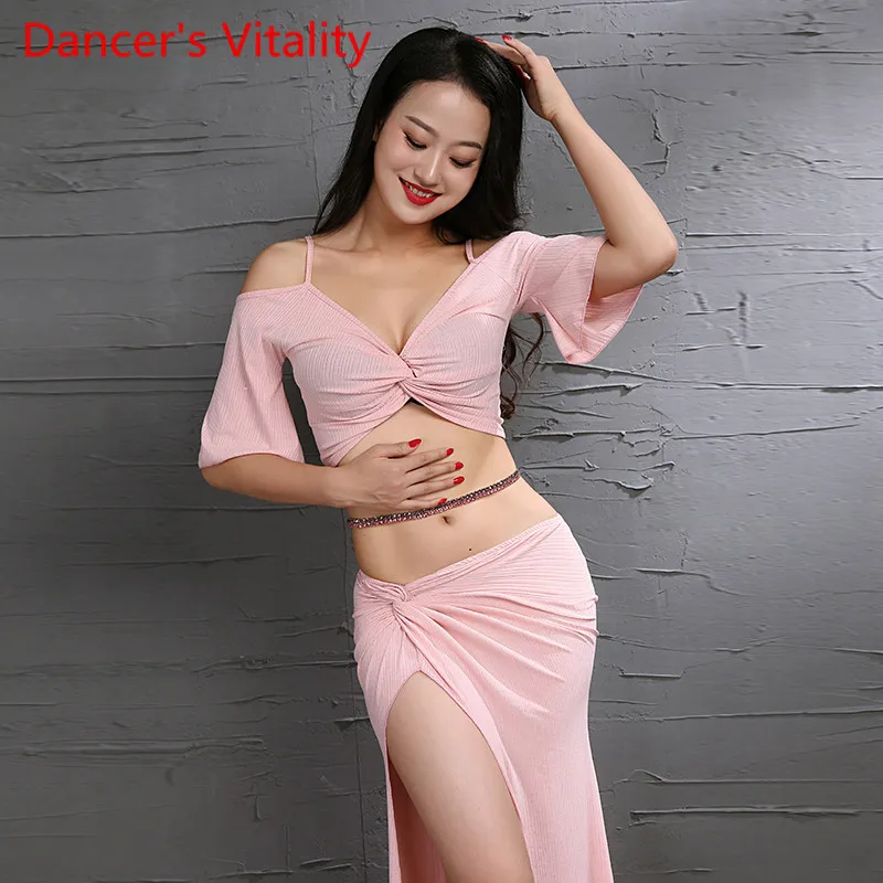 Новые Belly Dance Костюм Флэш Порошок Трикотажные Практика Одежда Fresh Труппа Женщины