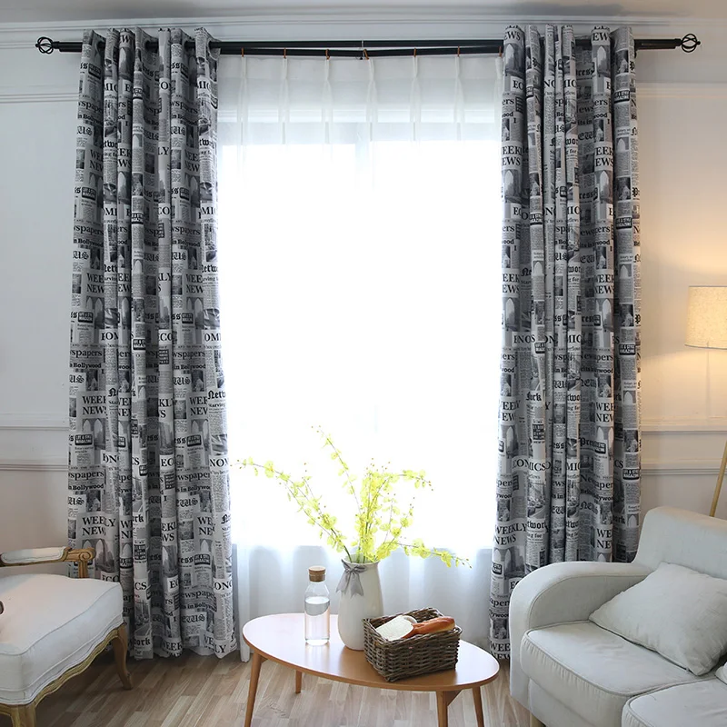  Vintage  Style Newspaper Print Blackout Curtains  for Living  