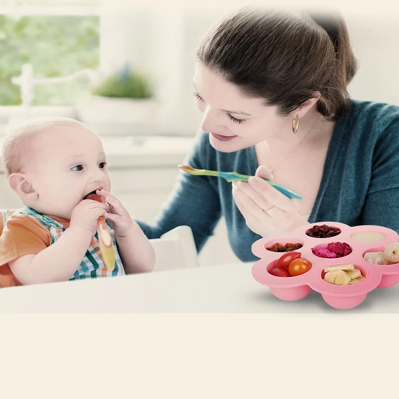 Silicona caja de almacenamiento de alimentos para bebé Alimentación 7 agujeros snack contenedor de almacenamiento con tapa para niños organizador boite de rangement