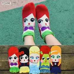 12 шт. = 6 пар, милые детские Студенческие Носки, хлопковые короткие носки принцессы с героями мультфильмов, укороченные носки