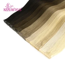 K.S парики двойные нарисованные человеческие волосы прямые Роскошные ленты в человеческих волос для наращивания 20 ''50 г