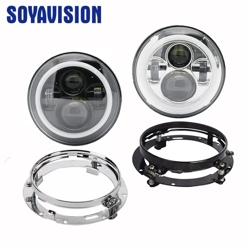

SOYAVISION 7" LED Projection Headlight Halo Ring w/ Mounting Bracket Ring for Touring Bikes