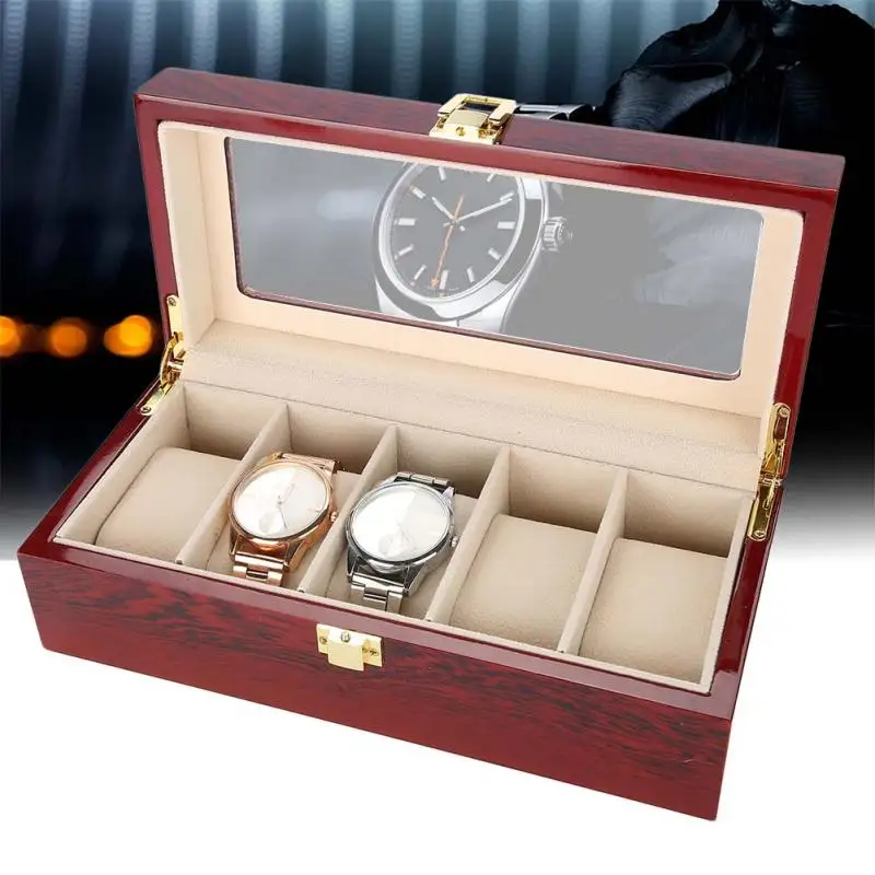 

5 Grids Lacquer Wooden Watch Holder Wristwatch Display Case Storage Box Organizer Face Makeup Tools