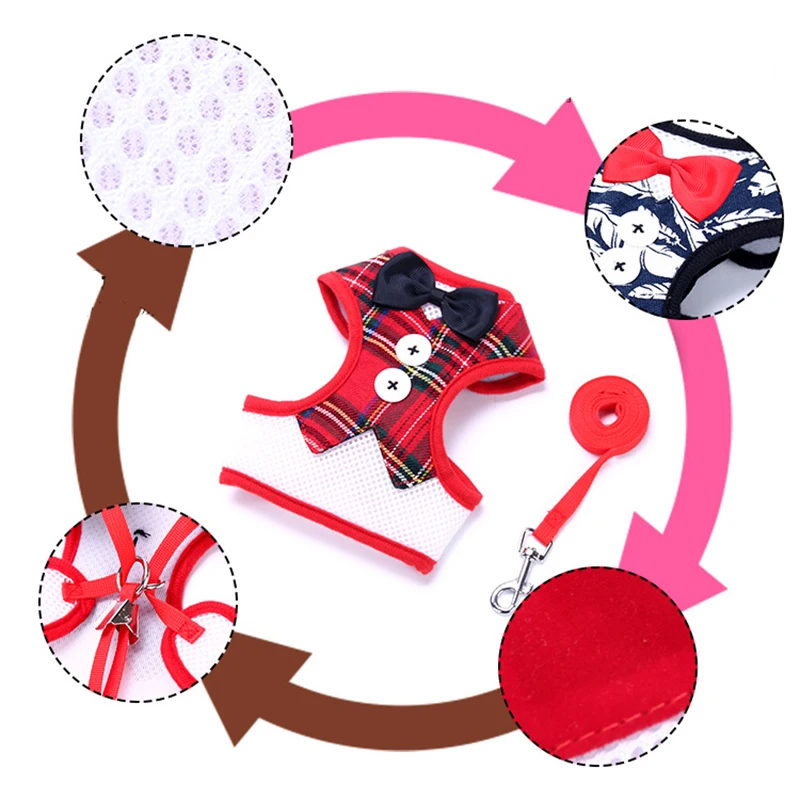 Pet Breathable Vest Harness Leash Set Puppy Walking Basic Halter Harnesses Dog Bowknot Breast-band For Small Medium Dogs E1