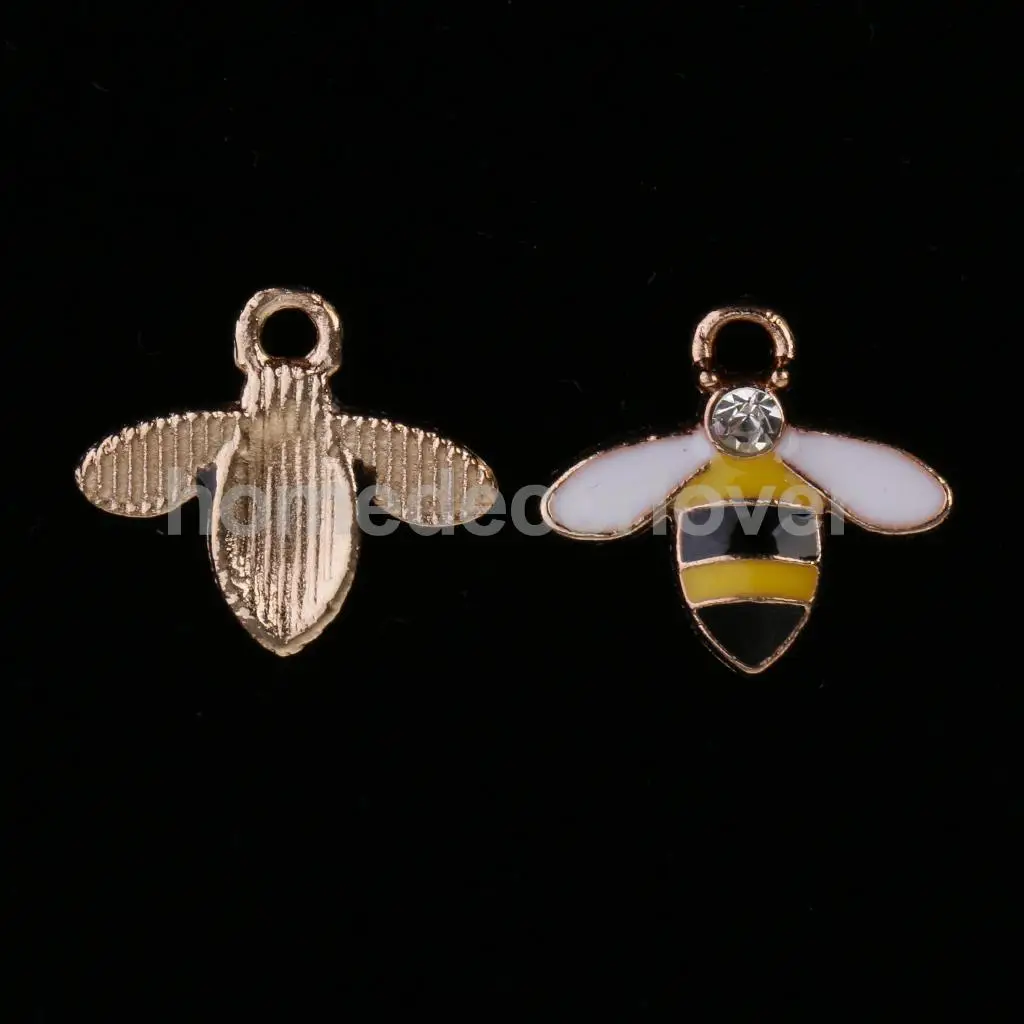 10Pcs Cute Bee Alloy Rhinestone Embellishment Diamante Flatback Buttons DIY Scrapbooking Cellphone Case Hair Accessories Charms