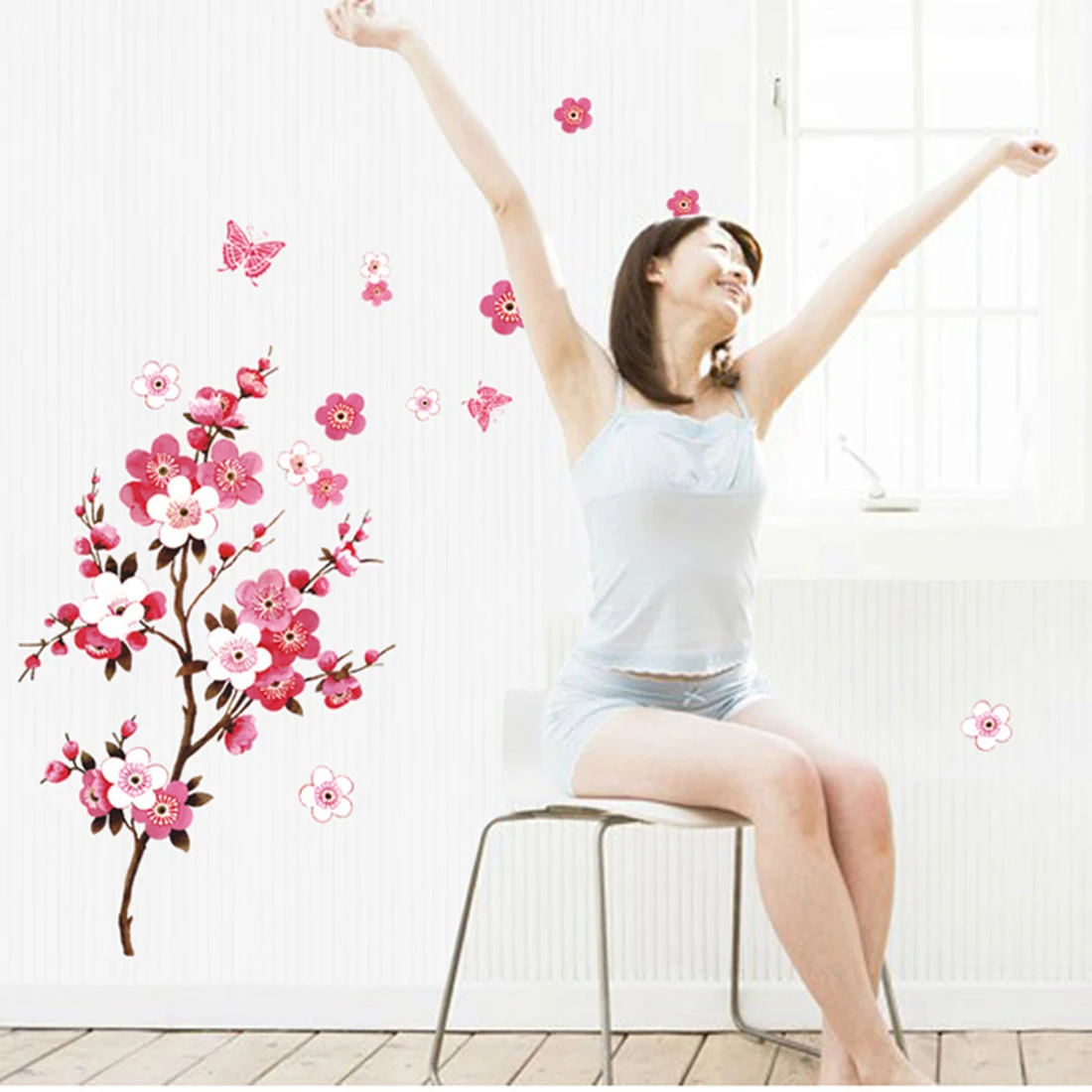 Hot Sale Sakura Wall Stickers Living Bedroom Decorations Diy Flowers