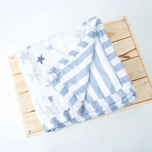 Толстые 6 слоев 120cm110cm ванны младенца муслиновое полотенце из бамбукового волокна Детские Пеленки Одеяло детское постельное белье MT23 - Цвет: MT2301 Blue Star