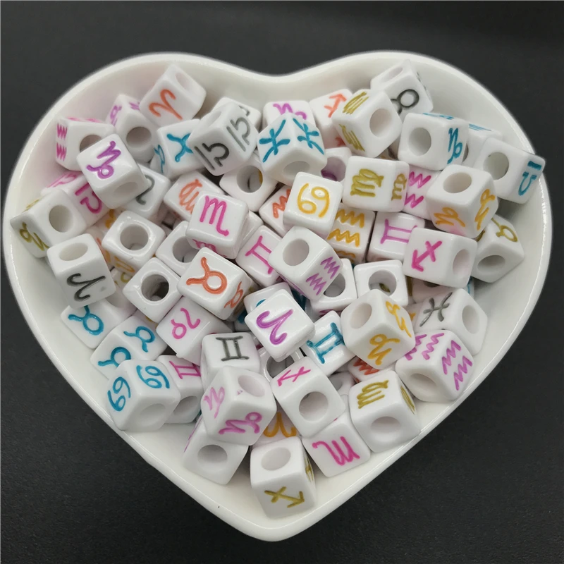 50pcs Letter Acrylic Constellation Beads Charm Square Alphabet Spacer Beads  For Jewelry Making Handmade Diy Bracelet Necklace