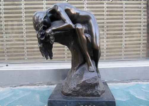 

006991 Western Sexy NUDE GIRL LYING ON A ROCK BY MILO BRONZE copper ART STATUE