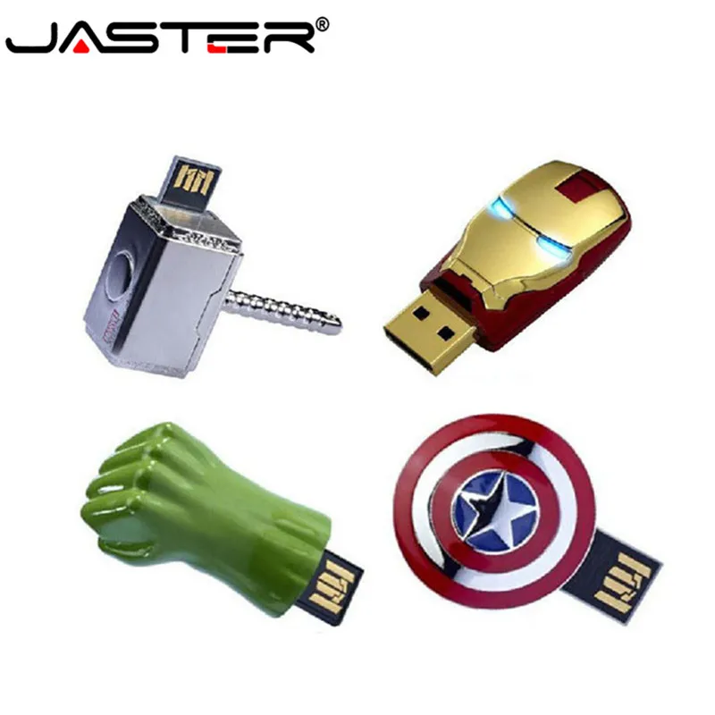 

JASTER The Avengers Metal captain american hulk USB Flash Drive Iron Man pendrive 64GB 32GB 16GB 4GB Flash Memory Stick Drives