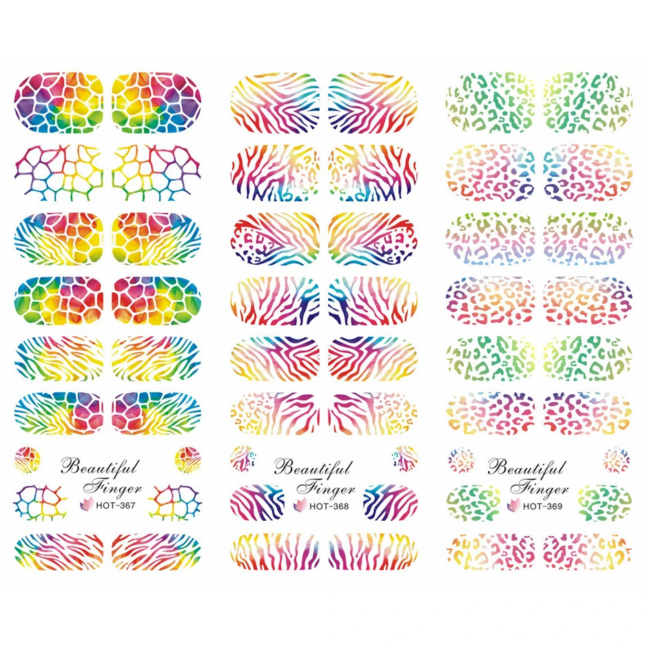 

3 PACKS / LOT NAIL TATTOOS STICKER WATER DECAL NAIL ART SLIDER SPIDER WEB LEOPARD TIGER SKIN PATTERN HOT367-369