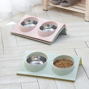 

Hot Pet Products Stainless Steel Pet Bowl Cat Dog Puppy Travel Feeding Feeder Pet Feeding Tool Dog Food Double Bowl Tableware