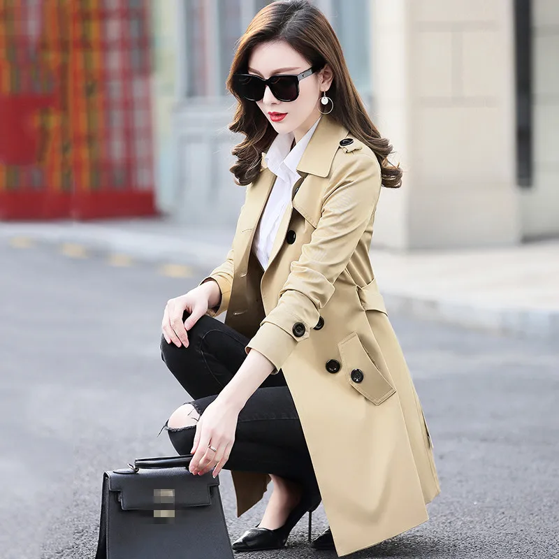 

Autumn Self-Cultivation Women Small Windbreaker Plus Size S-6XL Loose Mid-Long Femme Solid Color Casual Trench Coat Tide MZ2888