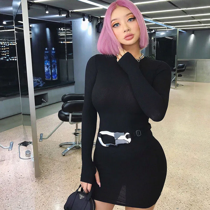 

Slim-Fit Hips Round Neck Long Sleeves Set Of Hands Dress