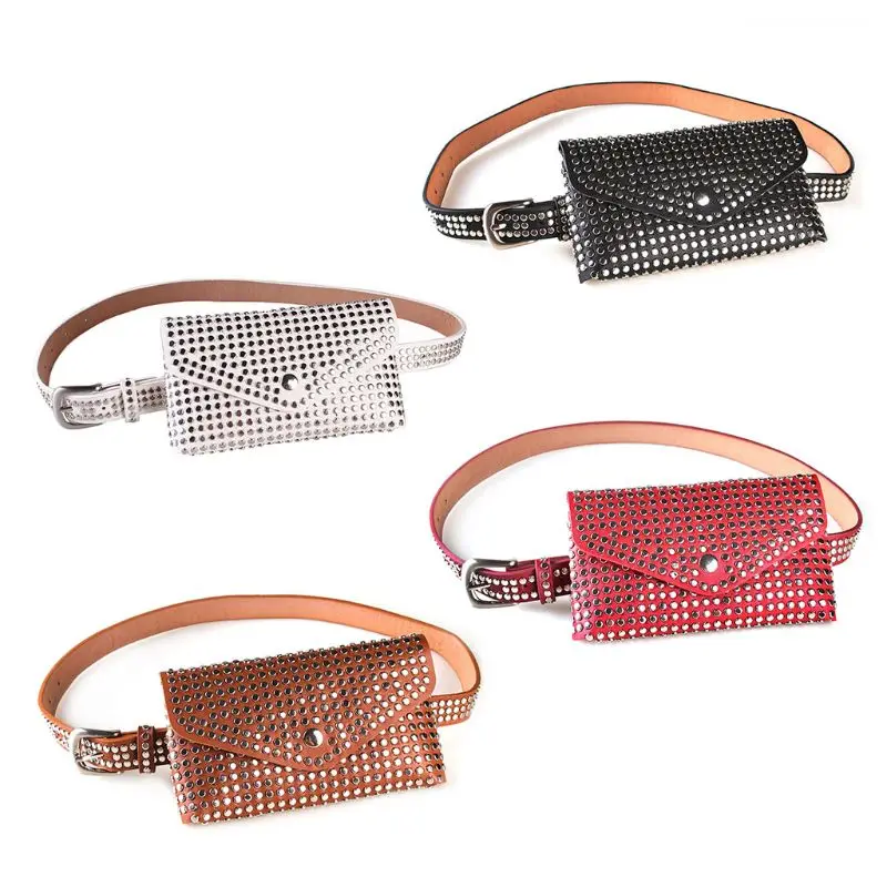 

Fashion Rivets Small Waist Pack Women's Waist Bag Designer Luxury Fanny Phone Pouch Belt Punk Purse Bag