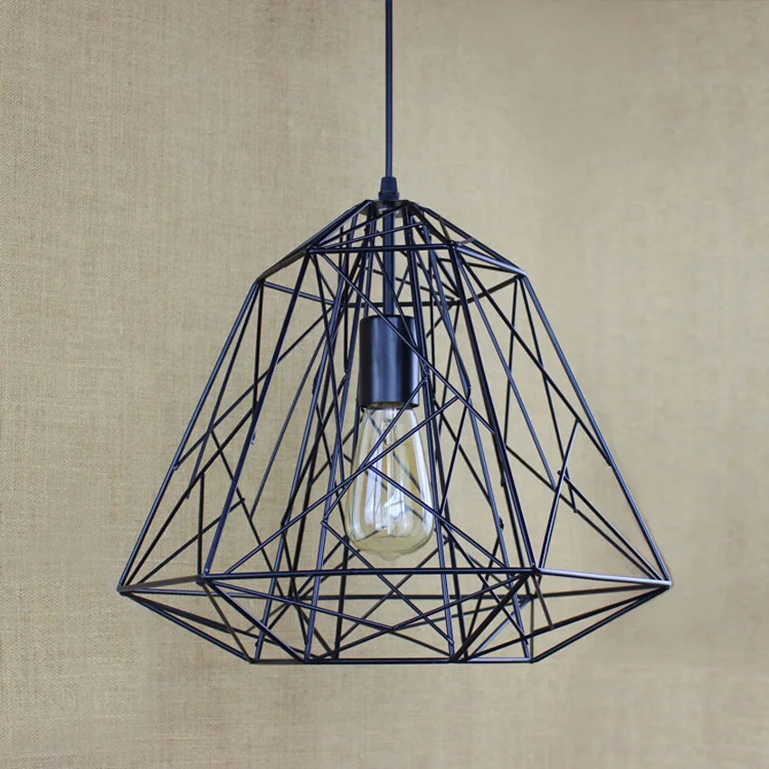 

Iron Net Vintage Edison Lamp Pendant Lights, Industrial Loft Wrought Diamond Shape Bird Cage lampshade Hanging lighting Fixtures