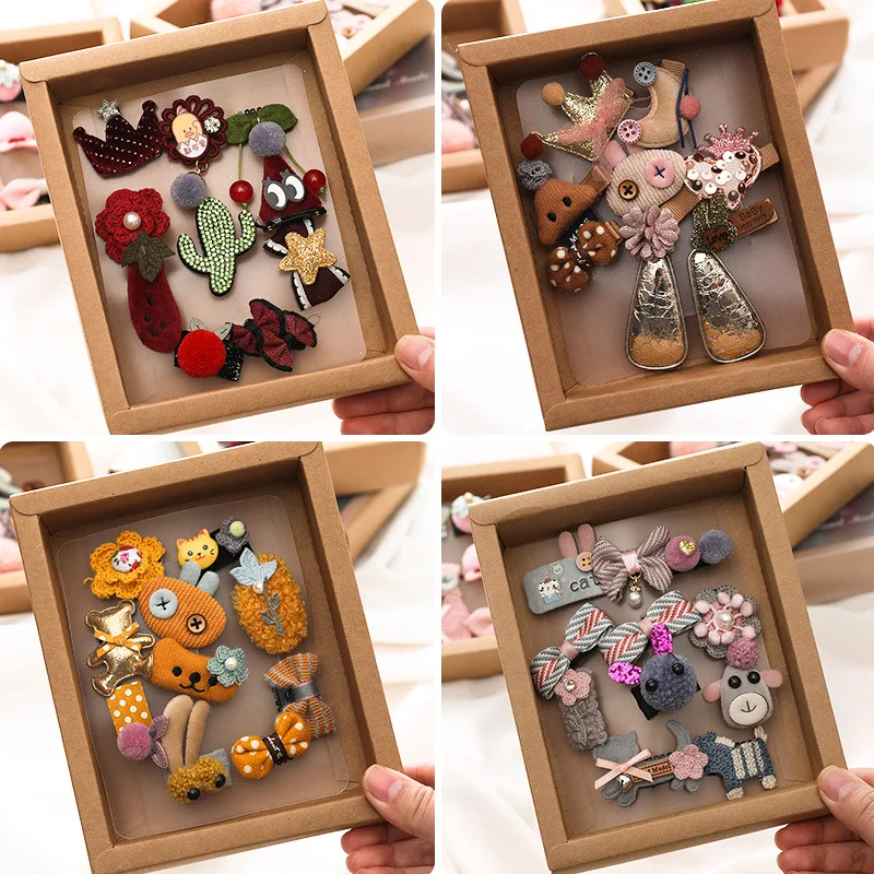 

10pcs/pack Gift Box Packing Kids Girl Hair Accessories Set Birthday Gift Cute Har Clip Elastic Hair Bands