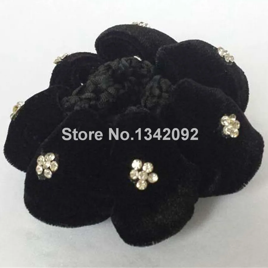 

DHL/EMS Free Shipping 50PCS/Lot Black Velvet Rhinestones Hair Net Ballet Dance Skating Crochet Bun Cover Beautiful Snood