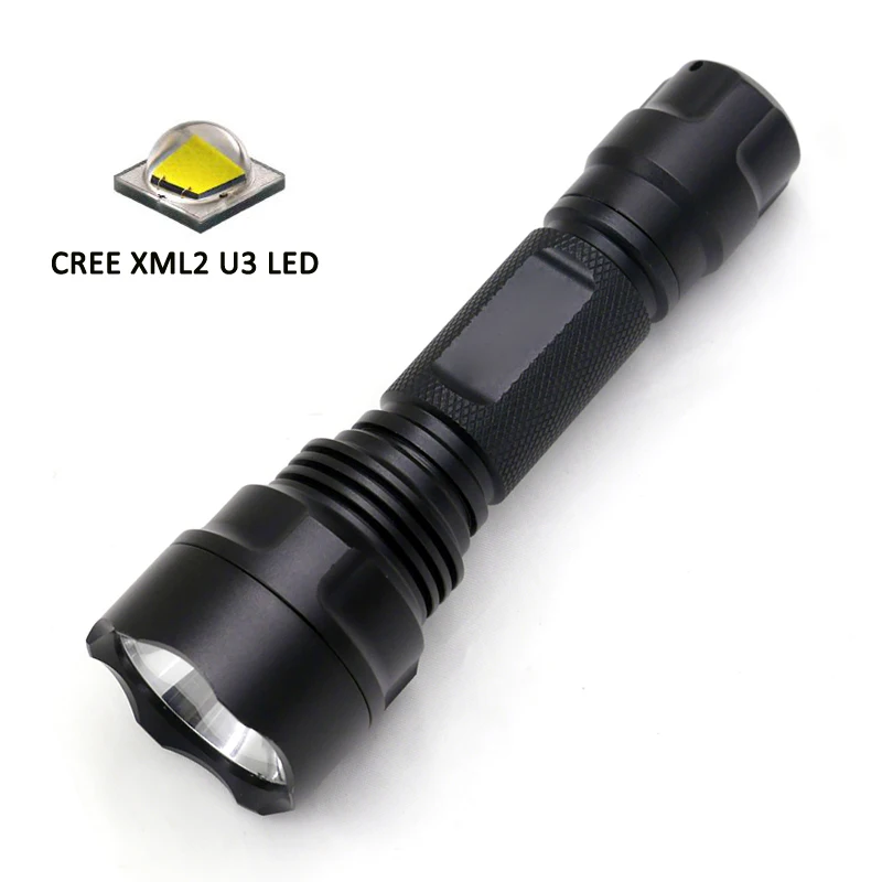 

C2 with Cree XM-L2 U3 Waterproof Flashlight Powerful Rechargeable Police Tactical LED Flashlights 5 modes Torch Light