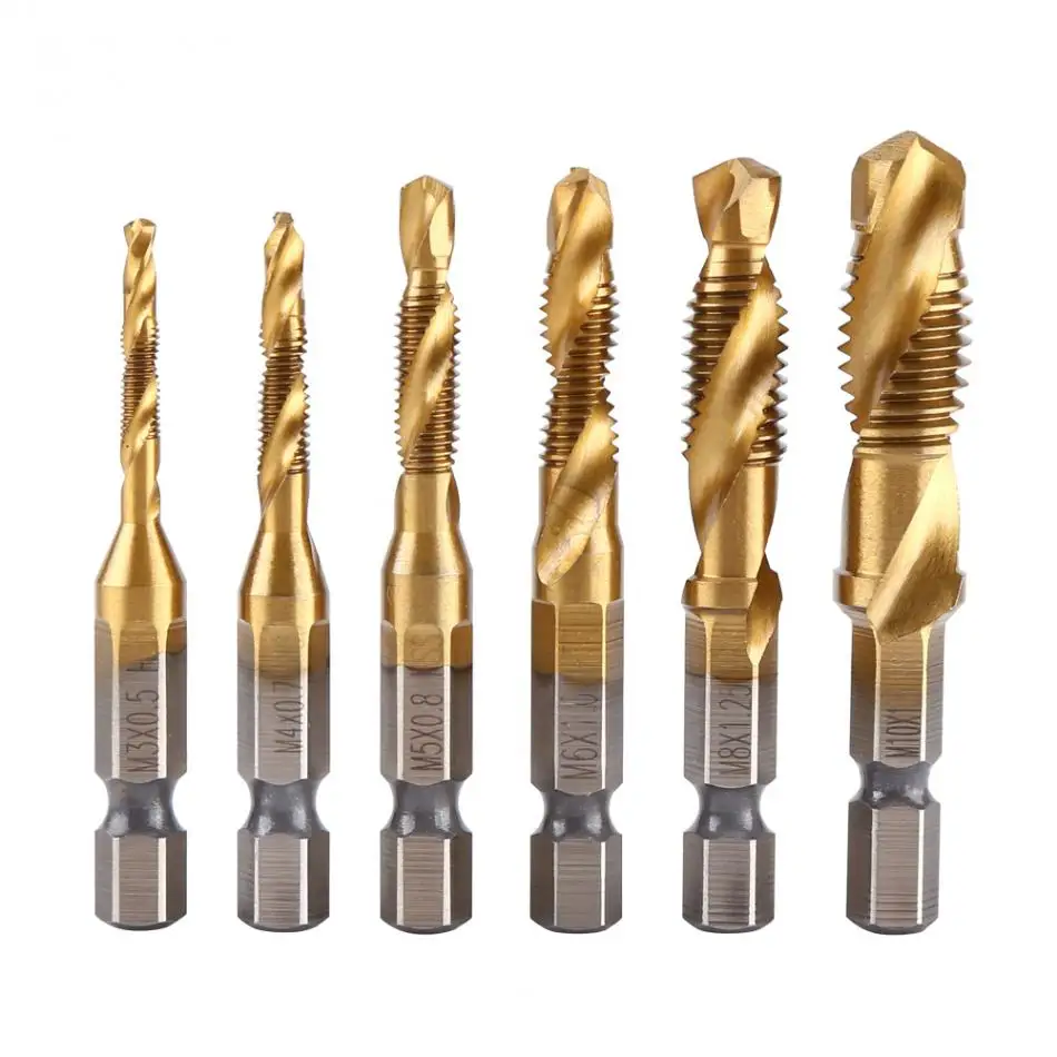 6pcs Metric M3 M10 Screw Taps Drills Drill and Tap Bits 1/4" Hex Shank