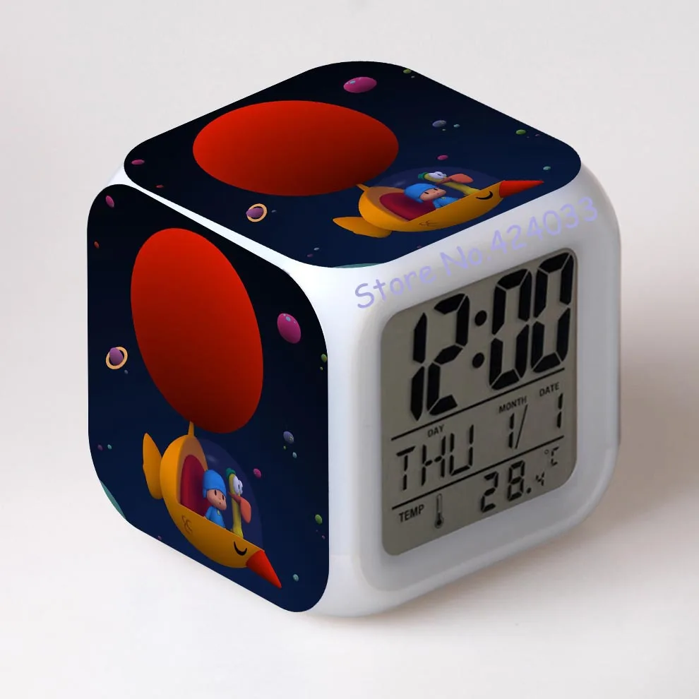 Pocoyo светодиодный 7 цветов цифровой будильник термометр ночник красочные светящиеся игрушки время день дата месяц