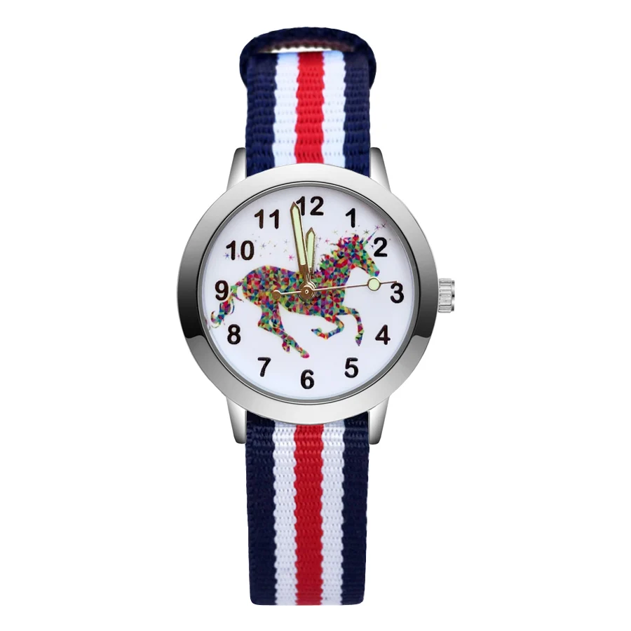 

Fashion Cute Unicorn horse style Children's Watches Kids Student Girls Boys Quartz Nylon strap Wrist Watch JA143