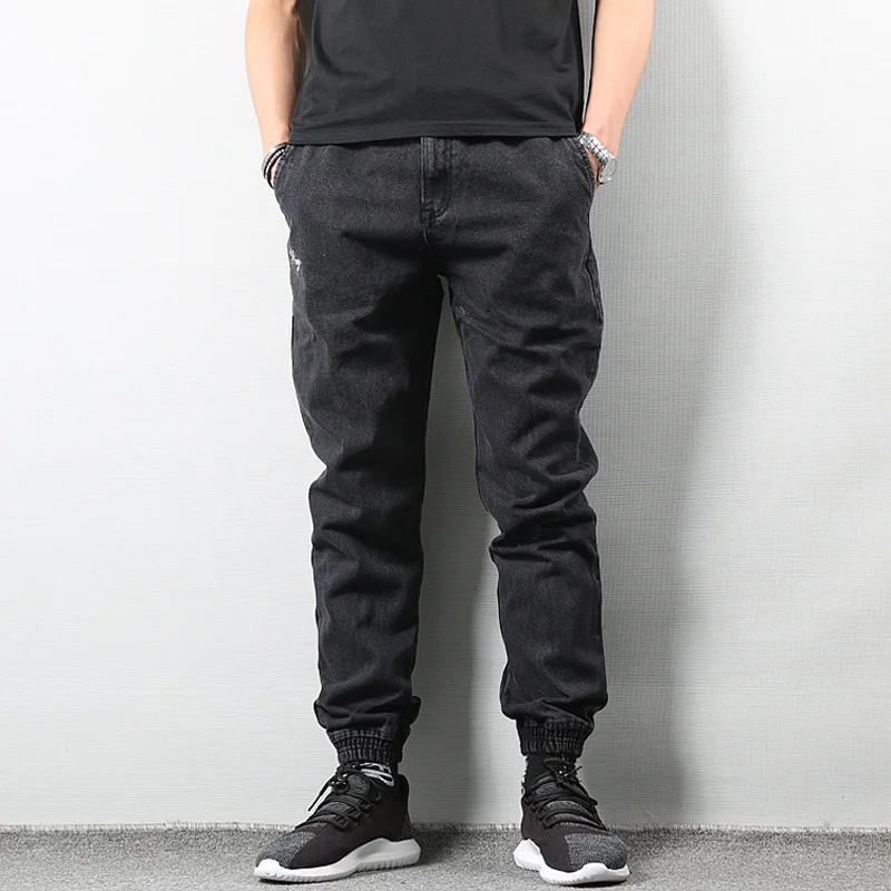 Fashion Streetwear Men Jeans Black Color Slim Fit Simple Denim Joggers Pants hombre Japanese Style Cargo Pants Hip Hop Jeans Men