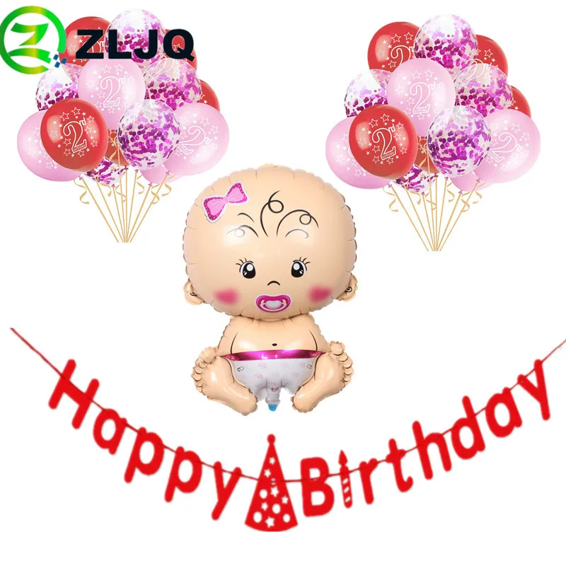 

ZLJQ Baby Ballon Birthday Letter Banner Figure 2 Printed Latex Ballons Combination for Baby 2nd Birthday Party Baby Shower 6J