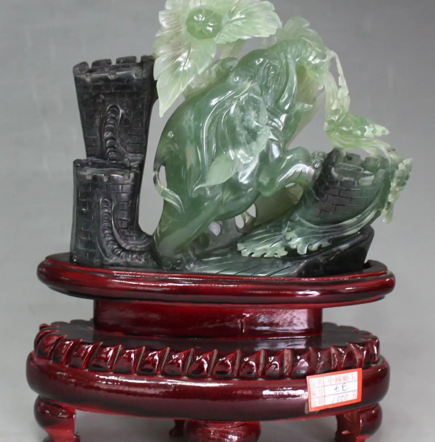 

10"Natural Jade Carving Great Wall Elephant heffalump Coco Pure Hand Base Statue