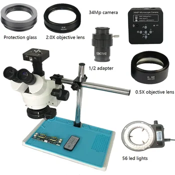 

3.5X 7X 45X 90X simul-focal Trinocular Stereo Microscope 34MP HDMI digital USB microscopio camera Led lights stand pcb repair