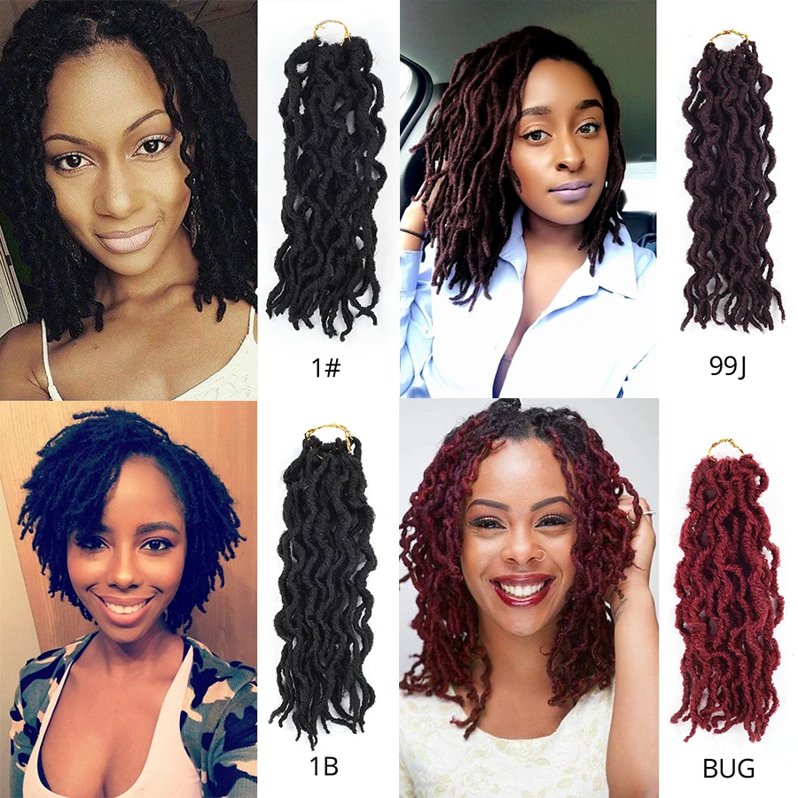 Leeons Kanekalon Crochet Hair Braids 12 Inch Faux Locs Synthetic Hair Pre Loop Crochet Hair Curly Goddess Nu Locs Brown Black