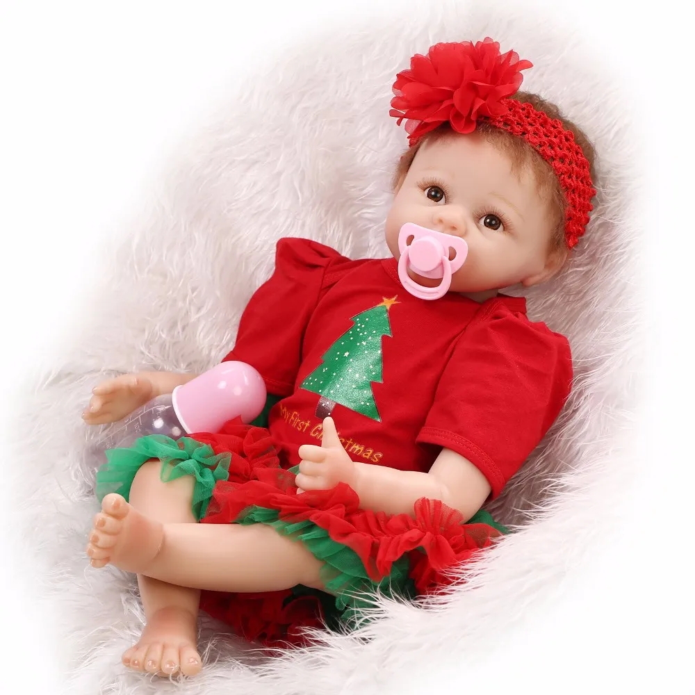 Reborn Baby Doll 22 дюймов 55 см мягкие силиконовые прекрасный реалистичные Симпатичные для маленьких девочек с Рождество дерево одежда Best детей