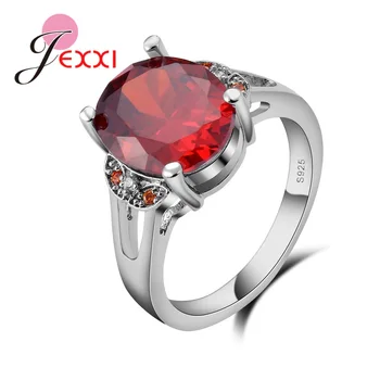 

Hot Sale Red Austrian Crystal Wedding Rings For Brides Jewelry Cubic Zircon -Silver-Engagement Proposal Anillos