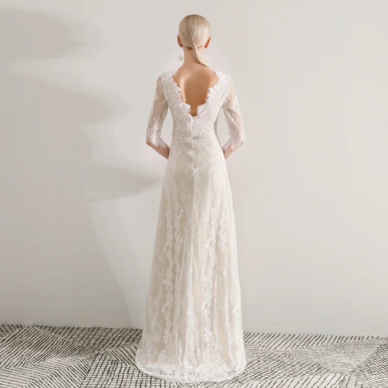Элегантные Перчатки для велосипедиста кружева Vestidos De Novia спинки А-силуэта Макси Свадебные платья халат с коротким рукавом де брак, невеста платье