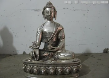 

song voge gem S0448 Tibet Folk Buddhist Temple White Bronze Silver Amitayus Sakyamuni Buddha Statue