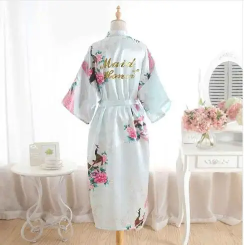 Шелковый халат для невесты, платье подружки невесты, халат для матери, женские атласные свадебные кимоно, сексуальное платье для сна, женский халат - Цвет: light blue maid of h